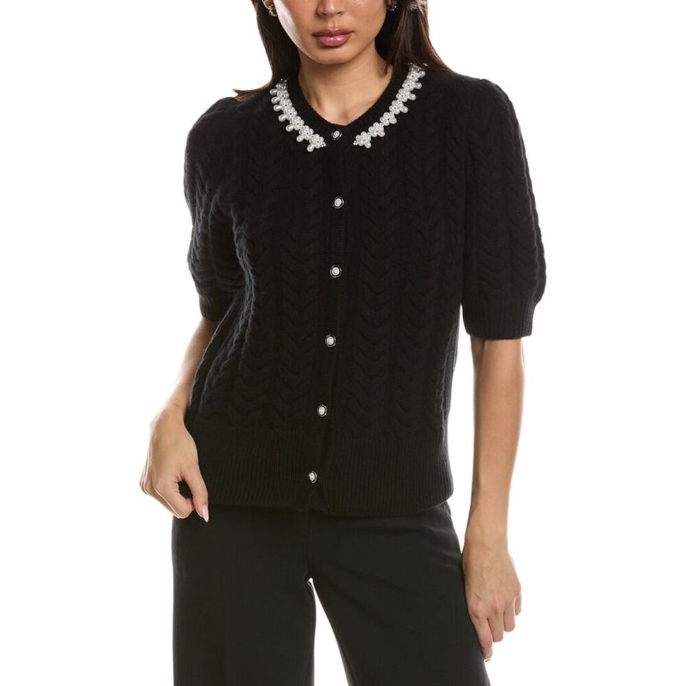 Elie Tahari Womens The Ella Wool & Cashmere-Blend Cardigan, Black